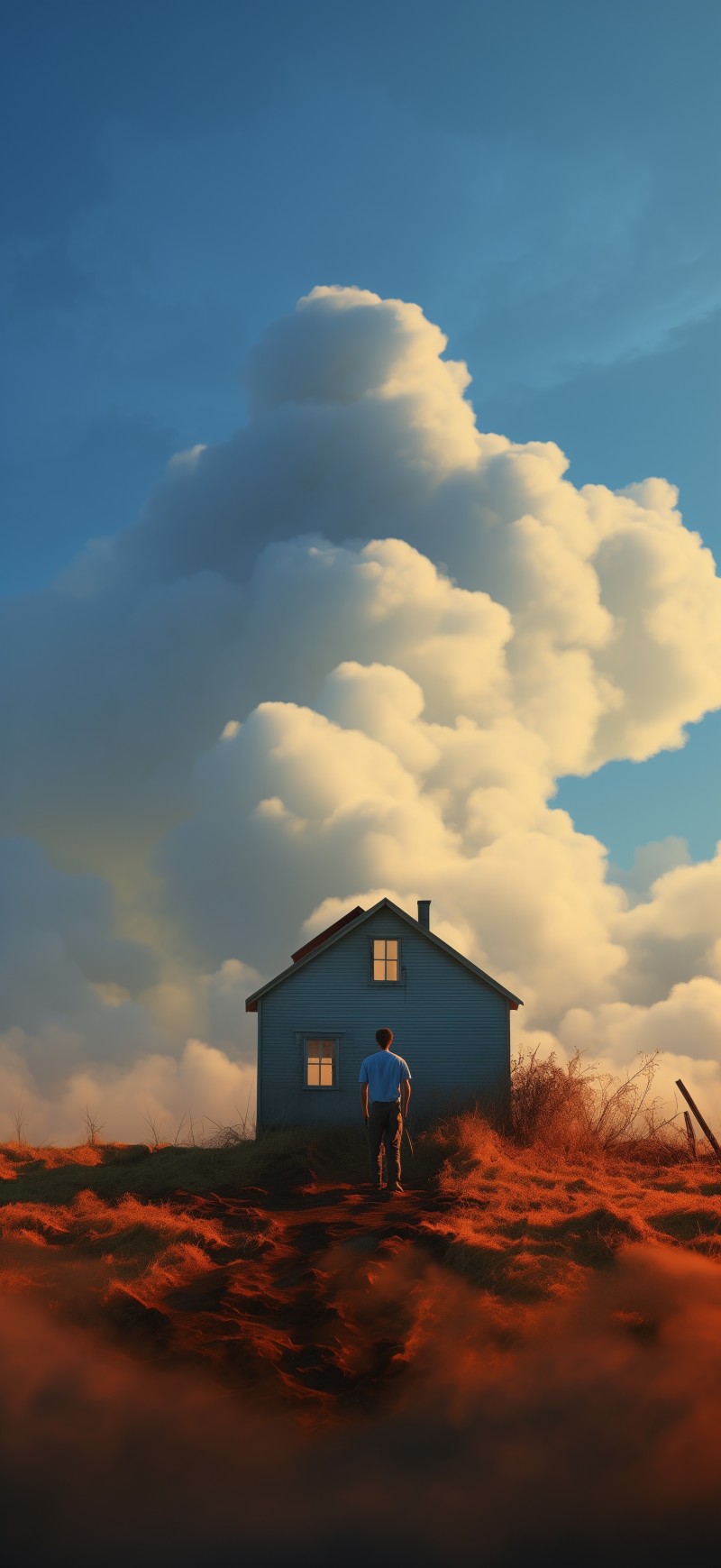 AI Art, Portrait Display, House, Clouds, Sky Wallpaper