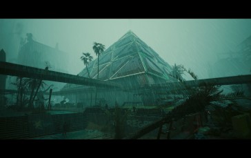 Cyberpunk 2077, Cyberpunk, Pyramid, Palm Trees, Rain Wallpaper