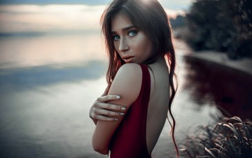 Anna Stolyar, Sasha Rusko, Hugging Self, One-piece Swimsuit Wallpaper