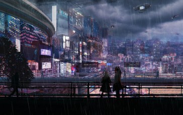 Anime, Anime Girls, Rain, Cyberpunk Wallpaper