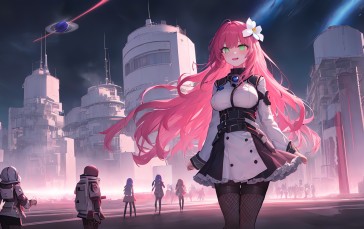 AI Art, Pink Hair, Starred Sky, Anime Girls Wallpaper