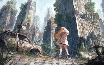 Anime, Anime Girls, City, Ruins, Car Wallpaper