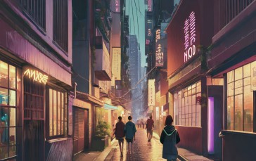 AI Art, Neon, Hong Kong, Night, Alleyway Wallpaper