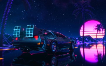 DeLorean, Back to the Future, Ambient, Retrowave, Synthwave Wallpaper