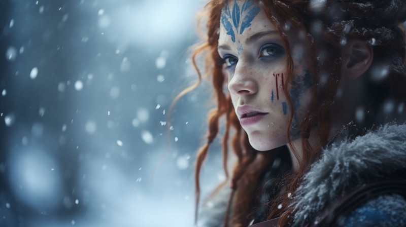 AI Art, Women, Warrior, Snow, Redhead, Digital Art Wallpaper