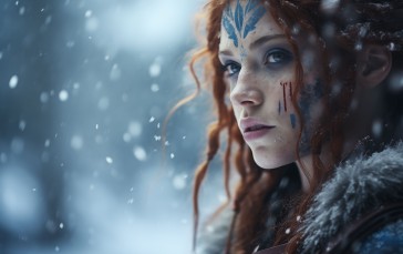 AI Art, Women, Warrior, Snow, Redhead, Digital Art Wallpaper