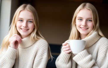 Women, Blonde, Sweater, Coffee Wallpaper