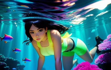 Underwater, Women, Mermaids, AI Art Wallpaper