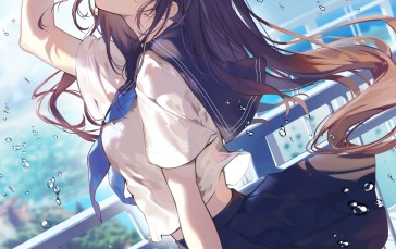 Blue Skirt, Anime Girls, Looking at Viewer, Blue Eyes, Schoolgirl Wallpaper