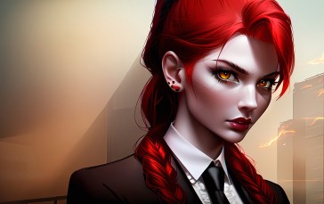 Stable Diffusion, 4K, Redhead, Red Eyes Wallpaper