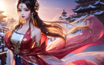 AI Art, Women, Asian, Dress Wallpaper