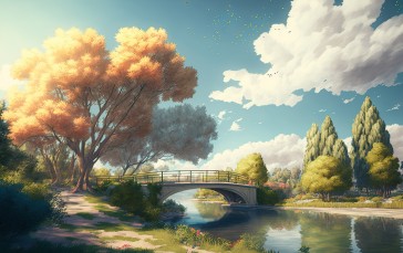 AI Art, Clouds, Landscape, Trees Wallpaper