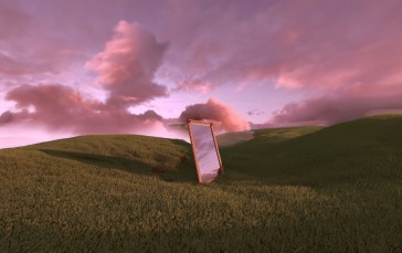 Mirror, Clouds, Grass, Hills, Digital Art, Sky Wallpaper