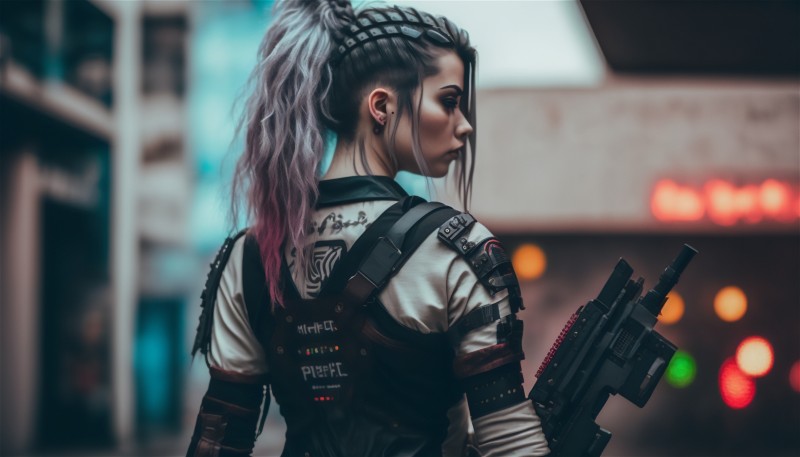 AI Art, Women, Cyberpunk, Armor Wallpaper