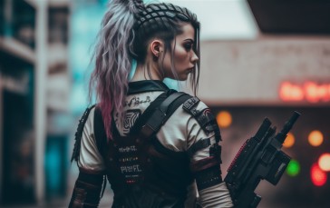 AI Art, Women, Cyberpunk, Armor Wallpaper
