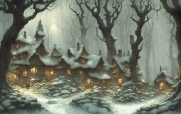 AI Art, Nature, Medieval, House, Snow Wallpaper