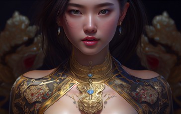 Asian, Women, Black Hair, AI Art Wallpaper