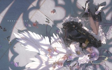 Caaaaarrot, Anime Girls, Wings, Lying on Side, Flowers Wallpaper