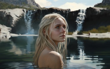 AI Art, Women, Waterfall, Bathing Wallpaper