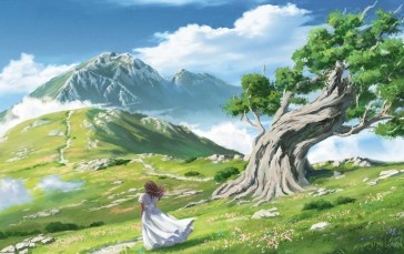 Mountains, White Dress, Nature, Dress, Grass Wallpaper