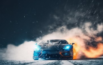 AI Art, Sports Car, Snow, Car, Headlights Wallpaper