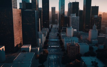 AI Art, City, Sunset, Aerial View Wallpaper