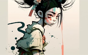 AI Art, Women, Illustration, Japan, Simple Background, Minimalism Wallpaper