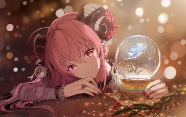 Snow Globe, Pink Hair, Anime Girls, Horns, Long Hair Wallpaper