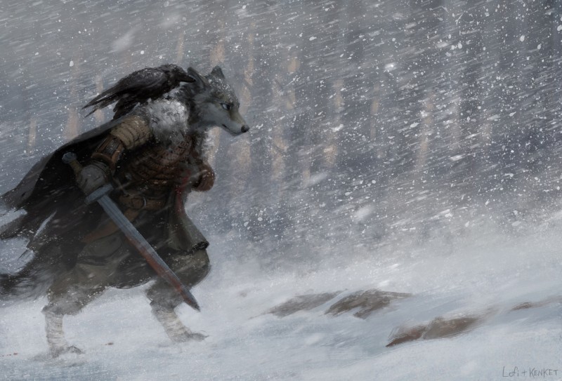 Furry, Warrior, Snow, LoFi Wallpaper