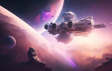 AI Art, Space Station, Planet, Science Fiction, Space Wallpaper