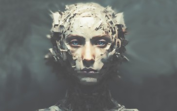 AI Art, Artificial, Face, Shell Jewelry, Digital Art Wallpaper