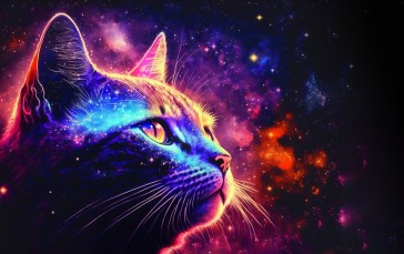 AI Art, Illustration, Cats, Space Wallpaper