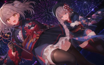 Anime, Anime Girls, Fireworks, Kimono, Gloves Wallpaper