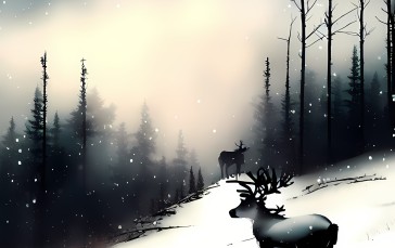Winter, Forest, Animals, Nature Wallpaper