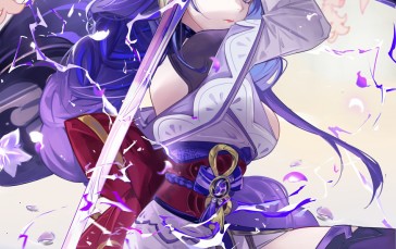 Anime, Anime Girls, Pixiv, Thighs, Sword, Raiden Shogun (Genshin Impact) Wallpaper