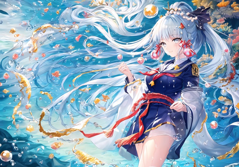 Anime, Anime Girls, Genshin Impact, AI Art, Water, Bubbles Wallpaper