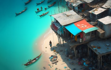 AI Art, Slum, Beach, Boat Wallpaper