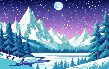 AI Art, Violet (color), Snow, Moon, Water, Sky Wallpaper