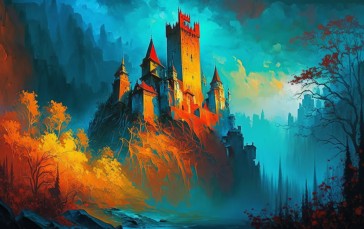 AI Art, Colorful, Illustration, Castle, Trees Wallpaper