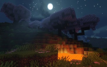 Minecraft, Night, Dusk, Digital Art, Sky, Video Game Art Wallpaper