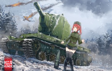Anime Girls, KV-2, Snow, Military Uniform Wallpaper