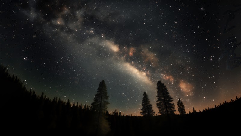 AI Art, Stars, Trees, Galaxy, Sky Wallpaper