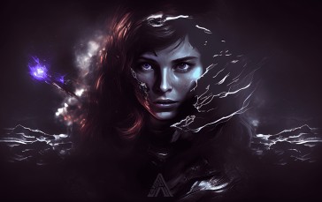 Girl in Armor, Magic, AI Art, Dark Wallpaper