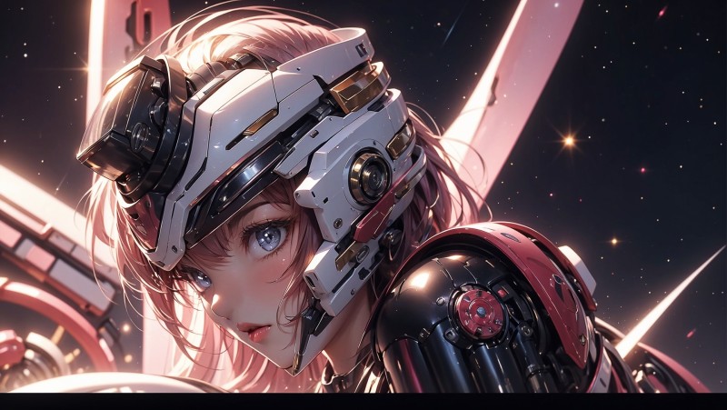 AI Art, Robot, Machine, Pink Wallpaper