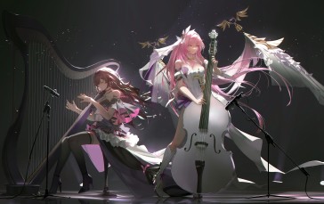Honkai Impact, Harp, Anime Girls, Musical Instrument Wallpaper