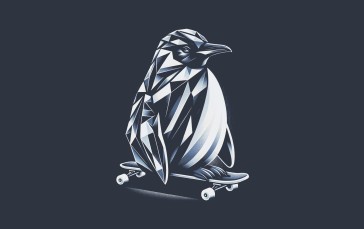 Linux, Simple Background, Minimalism, Penguins, Animals, Skateboard Wallpaper
