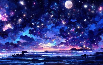 Landscape, Sky, Starry Night, Moon Wallpaper