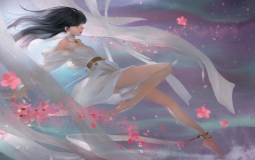 Jay JiwooPark, Fantasy Girl, Artwork, Fantasy Art, White Dress, Sky Wallpaper