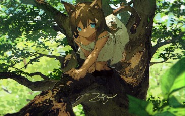Anime, Anime Girls, Cat Girl, Nature, Tree Bark Wallpaper