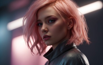 Pink Hair, Portrait, AI Art, Bokeh Wallpaper